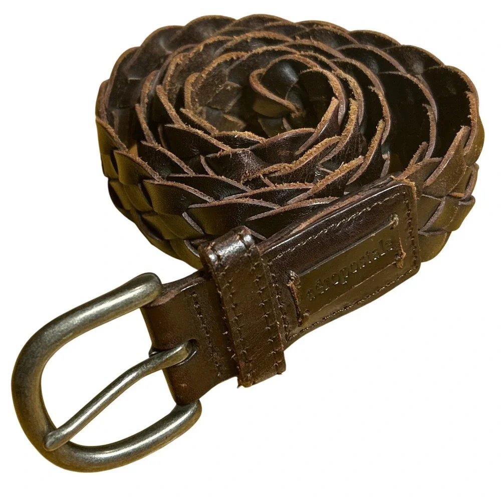 Aeropostale Dark Brown Braided Leather Belt‎ Woven Boho Up to Size 38